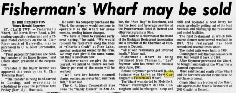 River Crab Blue Water Inn (Stew Cunninghams Fishermans Wharf) - Nov 1974 Article On Sale